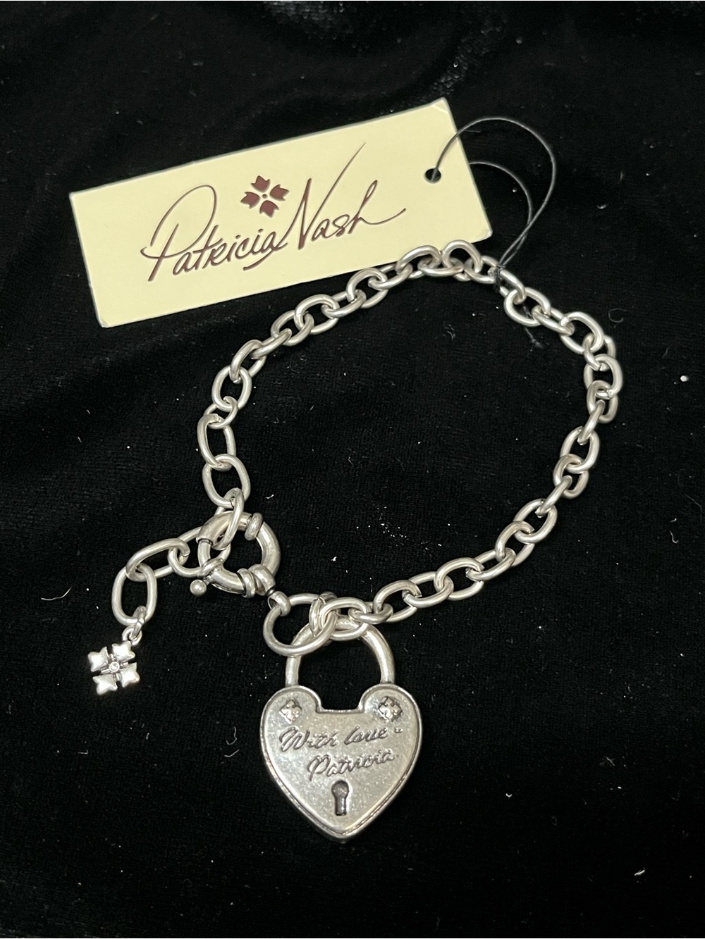 Patricia Nash Silver Heart Padlock Charm Bracelet 1834